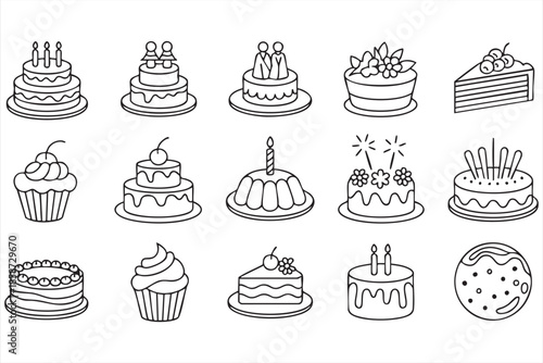 Wedding Dessert Icon Collection for Event Graphics and Menu Design