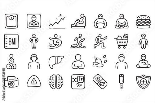 Wellness and Medical Line Icons for Health Tracking Interfaces