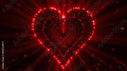 Abstract Red Striped Particle Heart Shaped Tunnel Background Loop – AI Generated