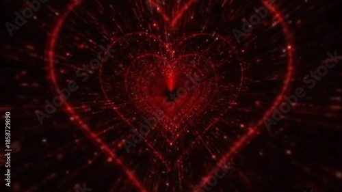 Abstract Red Striped Particle Heart Shaped Tunnel Background Loop – AI Generated