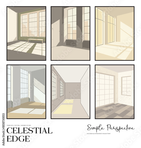 Minimal Interior Space Illustration Set With Soft Light and Architectural Shadows