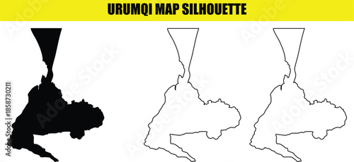 Urumqi map silhouette illustration black white and outline on transparent background