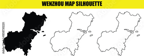 Wenzhou map silhouette China Zhejiang province Wenzhou city solid black outline transparent background