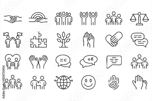 Community and Social Values Line Icons for Equality and Inclusion Concepts