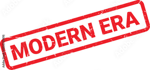 Red Rubber Stamp Impression Reading Modern Era on White Background with Textured Effect