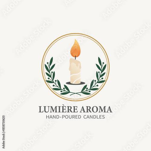 Elegant Candle Logo with Botanical Wreath for Hand-Poured Aromatherapy Brand