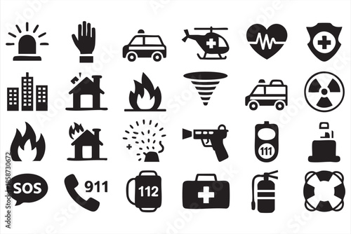 Emergency Response and Safety Icons for Disaster and Medical Alert Systems