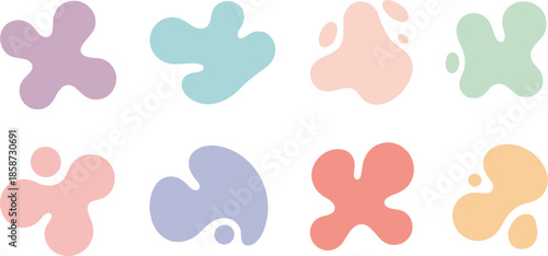 Pastel abstract blob shapes in organic contours for modern design, creative art, pattern recognition, and visual decoration.