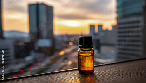 Essential oil bottle overlooking 
