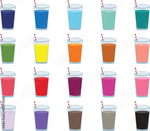 Colorful Drinks in Plastic Cups with Straws.