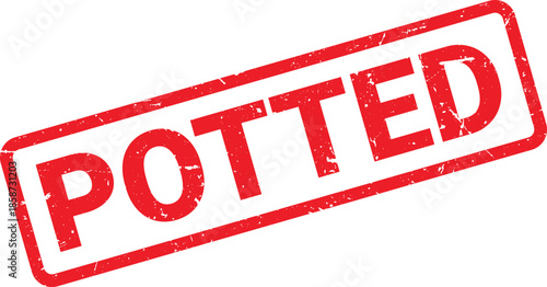 Red POTTED Rubber Stamp with Grunge Texture, Isolated on White Background, Stock