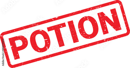 Distressed Red Potion Rubber Stamp Impression with Border on White Background for Design Elements