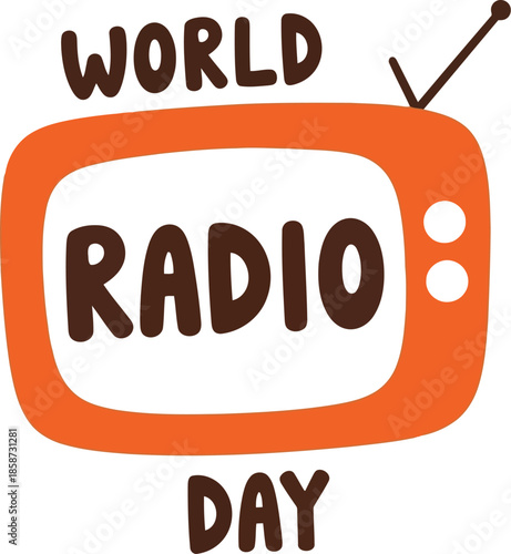 World radio day retro tv cartoon vector illustration. global communication broadcast celebration event