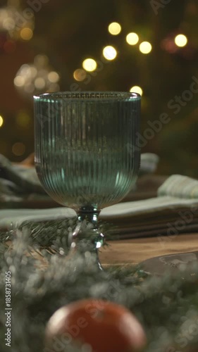 close-up of faceted glass on a plate at a Christmas dinner