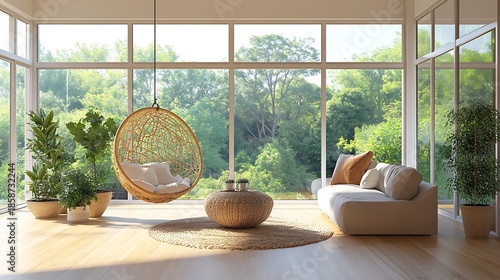 Beautiful Apartment, Sofa, Chair, Dining Table wall Mockup Interior design of modern living room