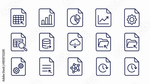 Vector icons Document and File Management Line Icons Set for Data Organization. Vector Illustration. EPS Editable