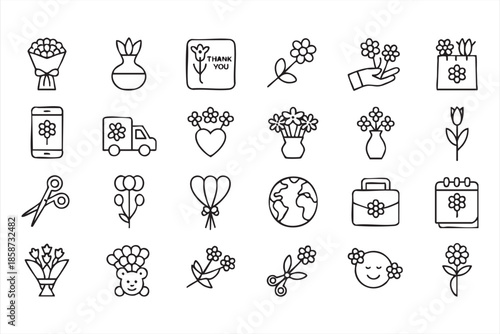 Floral Business Icons for Florist Branding, Shop Packaging, Marketing Use
