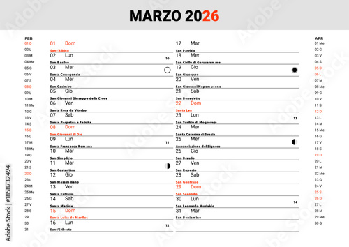 March 2026 Italian Saints Calendar Template