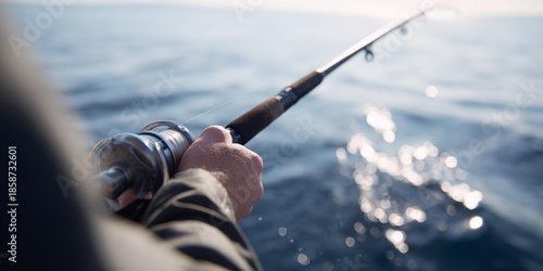 Man is holding a fishing rod with a fish on it