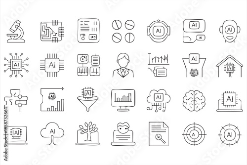 Machine Learning and AI Icons for Software Interfaces, Data Visualization