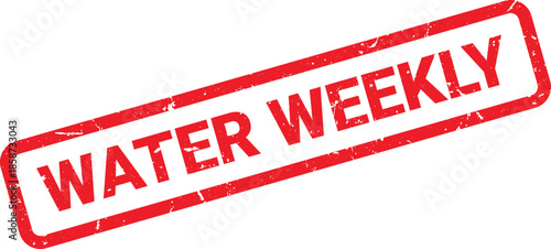 Red Water Weekly Rubber Stamp on White Background with Aged, Worn, Grunge Texture