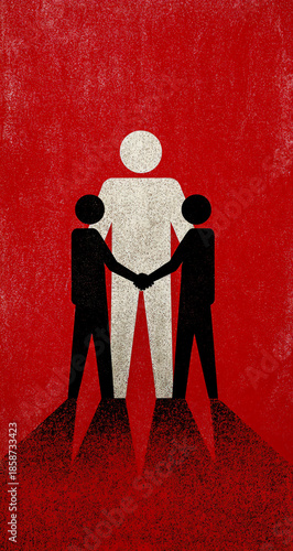 Two figures holding hands