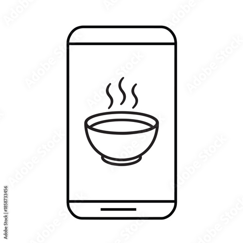 Online Soup Order Line Icon – Hot Food Delivery Mobile App Outline Illustration