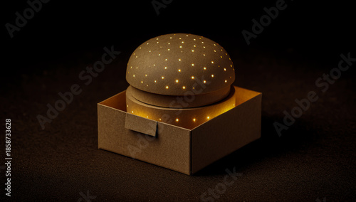Gourmet burger in elegant packaging