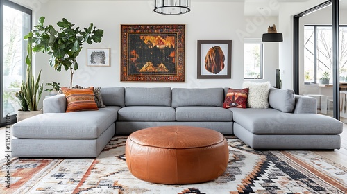 Beautiful Apartment, Sofa, Chair, Dining Table wall Mockup Interior design of modern living room