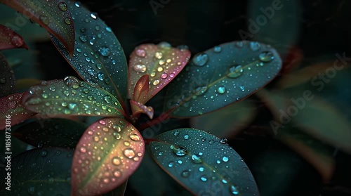 Close-up of Fresh Raindrops on Vibrant Autumn Leaves in Moody Tones