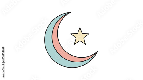 Crescent moon and star icon representing night sky spirituality faith and symbolic religious cultural meaning.