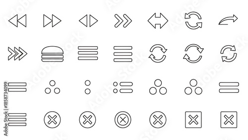 A set of various interface icons and symbols for user interaction and navigation isolated on white background