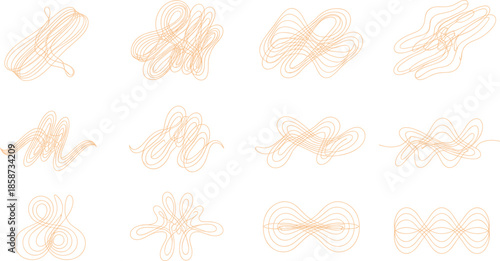 Light orange abstract looping line patterns in grid layout for generative design, mathematical art, and visual function studies.