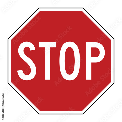 Standard Red Octagonal STOP Traffic Sign with Bold White Lettering for Road Safety and Intersection Control - Professional Vector Stock Image