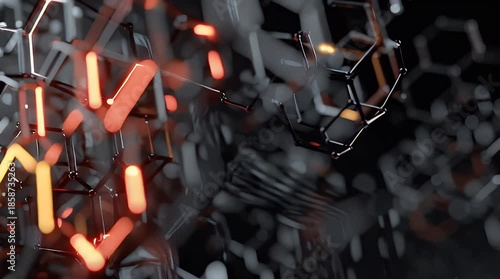 Futuristic Dark Hexagonal Grid with Glowing Orange Energy and Bokeh
