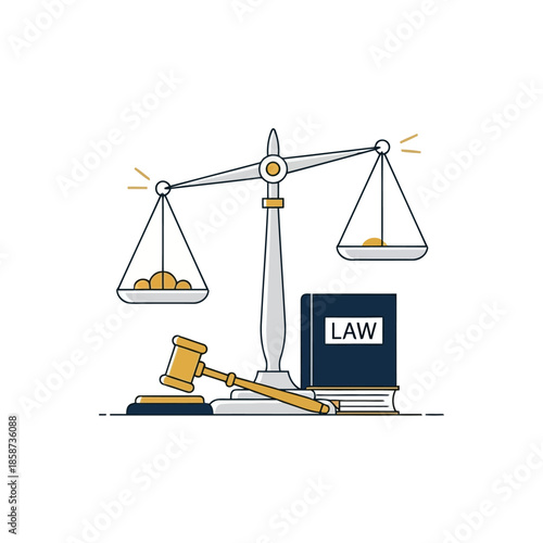 Justice scales with law book and gavel