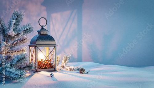 Glowing Lantern in Deep Winter Snow