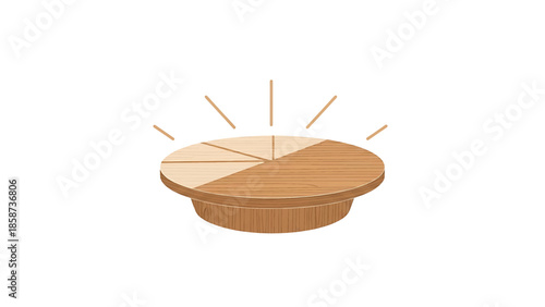 An illuminated, stylized wooden pie chart or circular display table, divided into four segments