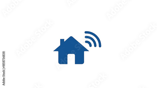 A blue house icon with Wi-Fi signal waves extending from its right side, set against a clean white background