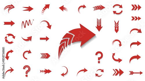 Illustration featuring diverse red arrows on white background indicating direction concept