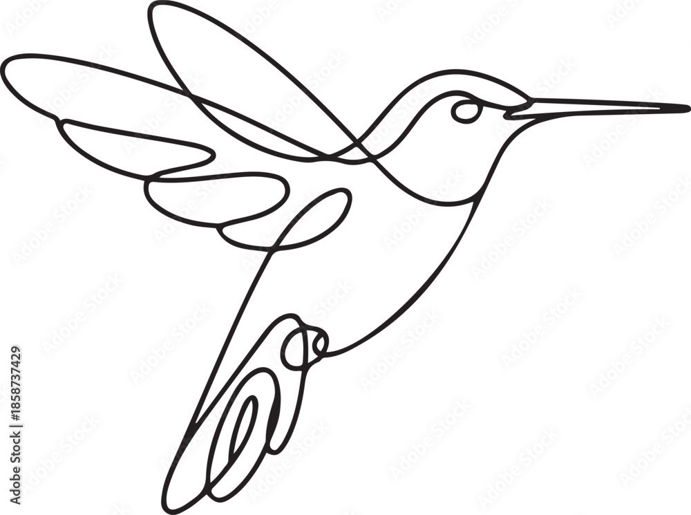 Obraz premium One continuous line drawing of cute hummingbird for company business logo identity. Little beauty bird mascot concept for conservation national forest. one line Icon drawing