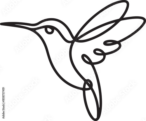 One continuous line drawing of cute hummingbird for company business logo identity. Little beauty bird mascot concept for conservation national forest. one line Icon drawing