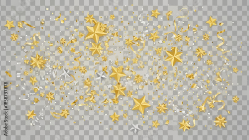 Celebratory Golden Stars and Confetti Bursting with Festive Delight on Transparent Background