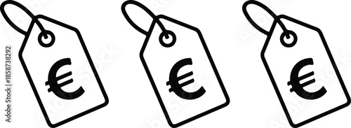 three euro tag label icons set vector illustration design black line