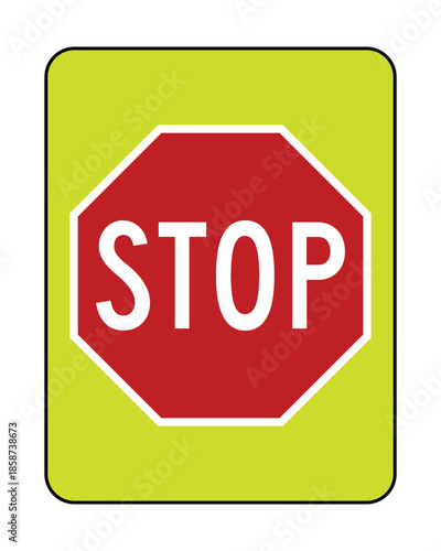 High-Visibility Neon Yellow STOP Sign with Red Octagon and White Lettering for Maximum Intersection Safety and Traffic Control - Professional Vector Stock Image