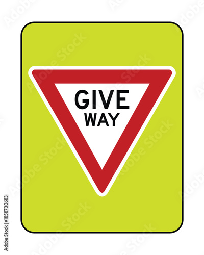 High-Visibility Neon Yellow Give Way Traffic Sign with Red Triangle and Inverted Border for Intersection Safety and Roadway Compliance - Professional Vector Stock Image