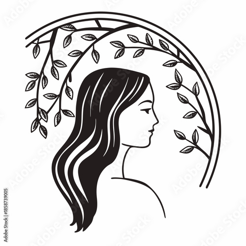 Elegant woman profile formed by a single continuous line, minimalist feminine beauty art for fashion and wellness branding