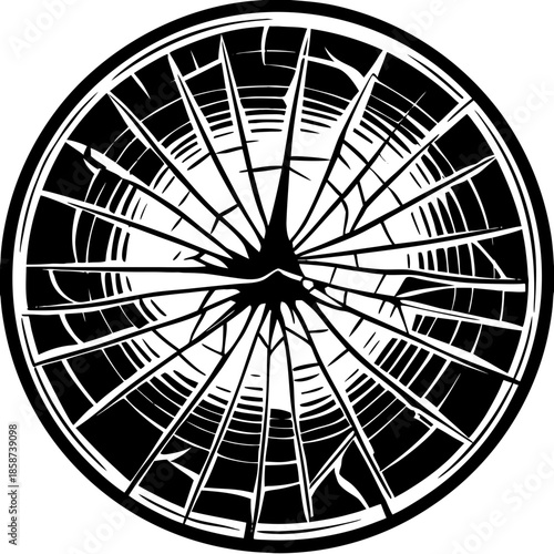 Ice fracture radiating from center, symbolizing brokenness, sharp edges, and sudden impact, abstract cold concept, vector