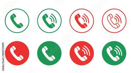 Graphic illustration of phone icons in green and red circles on a white background, conveying communication and technology concepts.