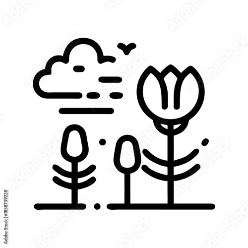 Minimalist representation of spring silence with ample negative space, evoking tranquility and a sense of calm.